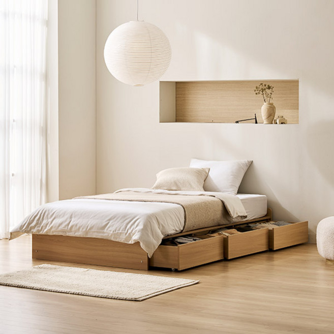 스칸디아 레이든 무헤드 3단 수납 침대 프레임 방문설치, 오크