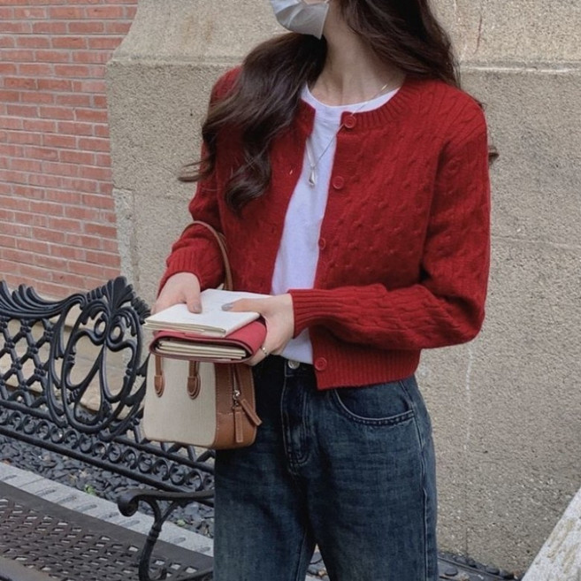 I'M MONG 女款 Picoli 麻花短版針織開襟衫
