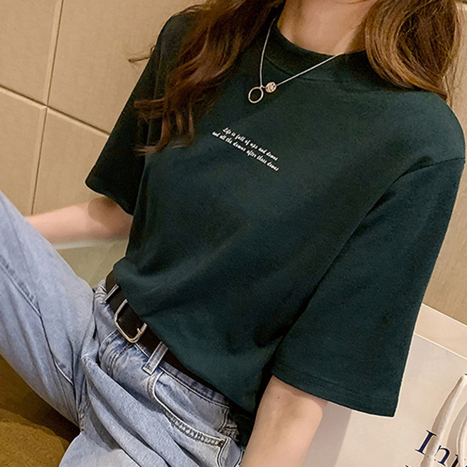 디멜디 여성용 레터링 루즈핏 여름 데일리 기본 반팔티셔츠