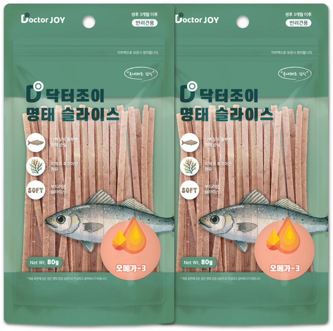 닥터조이 강아지 명태슬라이스 간식, 오메가3, 80g, 2개