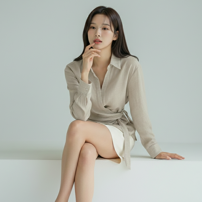 Paperments 女款Livia抓皺綁帶日常襯衫 13927