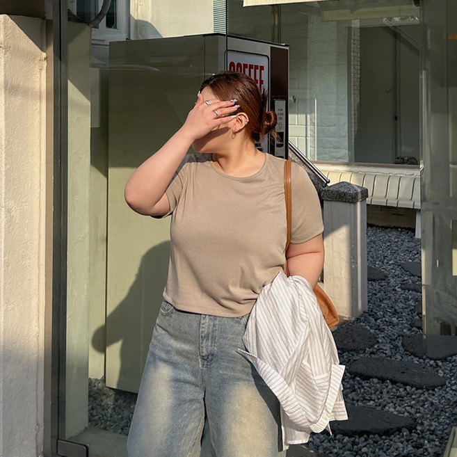 이블렛 여성용 빅사이즈 멜루다 베이직 스판 티셔츠