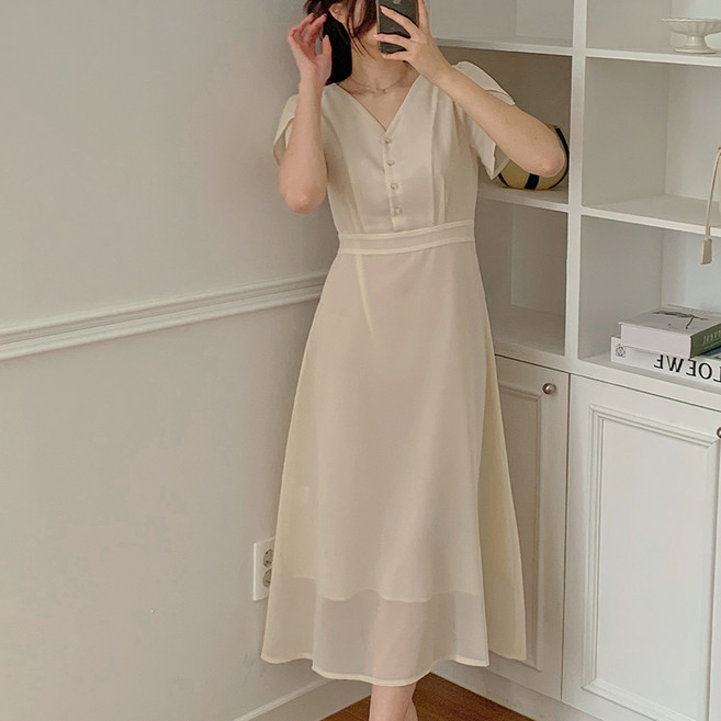 리리앤코 엘로프티 쉬폰 튤립 롱 원피스