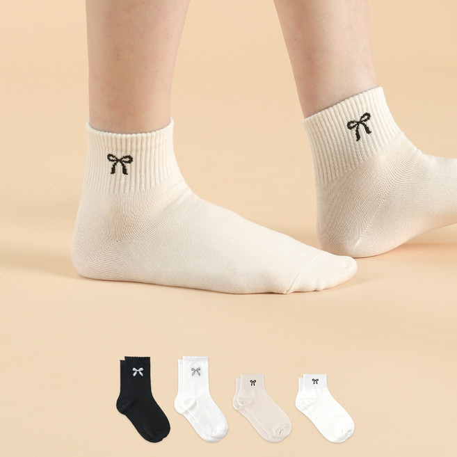 삭피엔스 여성용 발레코어 리본양말 4족 세트 E