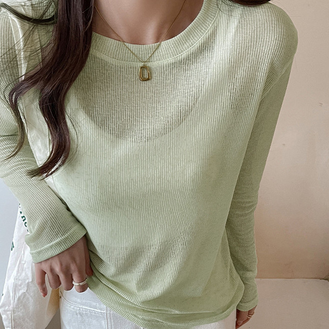 안다로미 여성용 여름 긴팔 시스루 티셔츠