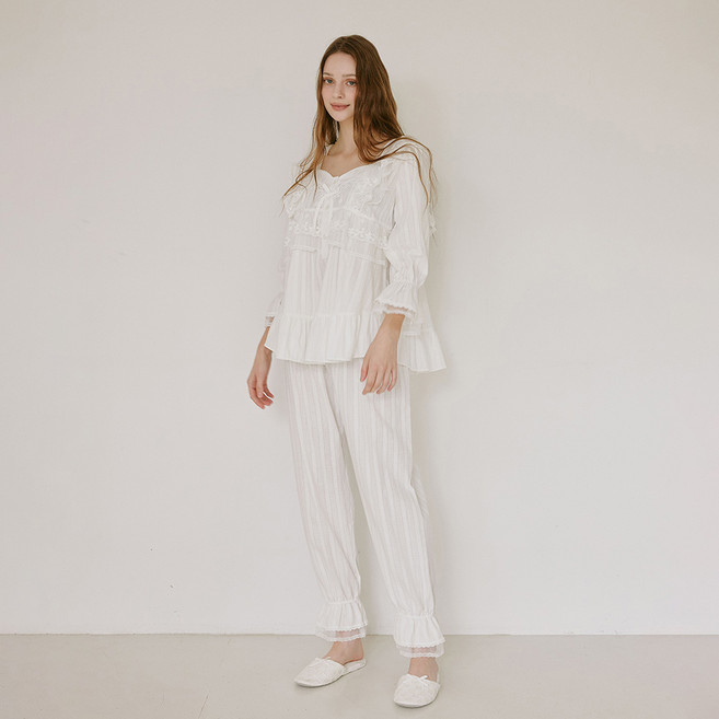 루나루즈 여성용 앤젤링 코튼 스퀘어넥 긴소매 투피스 잠옷