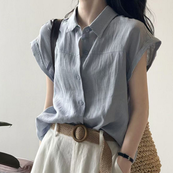 플로우폼 깔끔한 데일리 심플 민소매 블라우스 셔츠