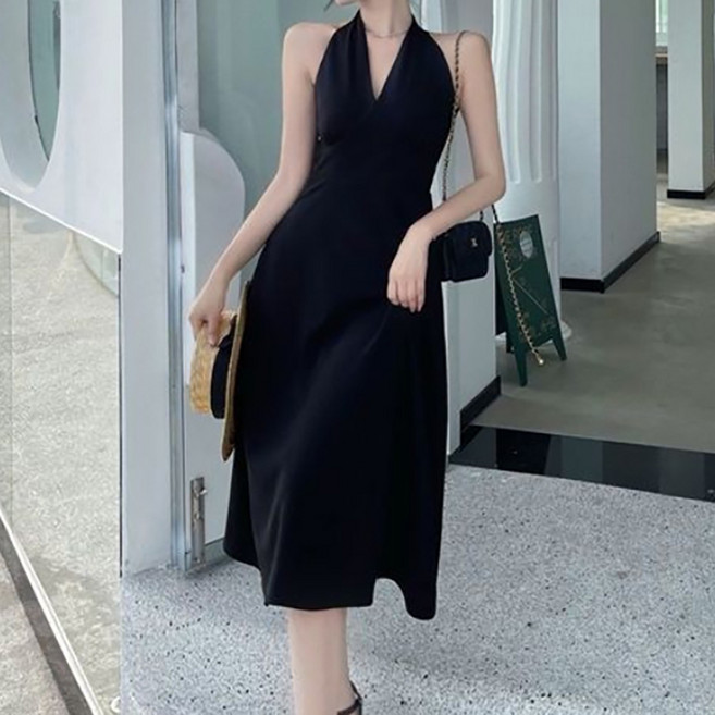 MarketA 女款繞頸無袖長版連身裙 T25SS3-A1844, 黑色