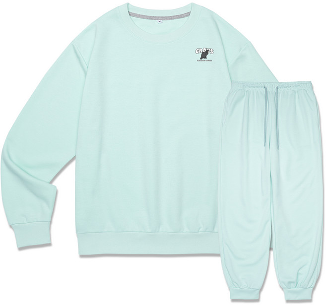 언탭트 남성용 빅사이즈 그레이스 스몰로고 맨투맨 조거팬츠 세트