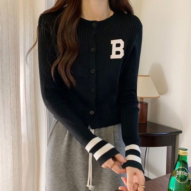 Sunbit 女款日常撞色修身Bolly針織開襟衫