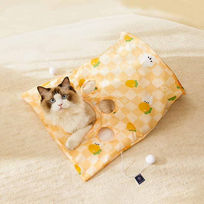 딩동펫 고양이 애니멀 바스락 숨숨집 주머니, 옐로우, 1개