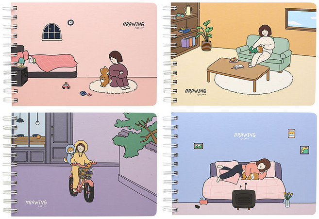 핑크풋 3000 보리 드로잉노트 4종 세트, 핑크, 옐로우, 퍼플, 블루, 1세트