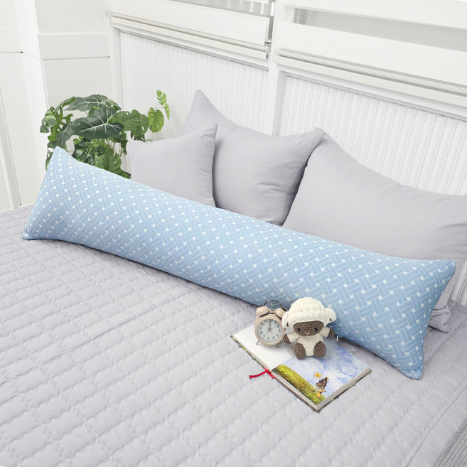 베드앤데코 국내 제조 더위타파 크로스 냉감 바디필로우커버, 블루