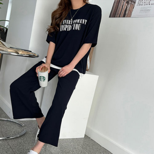 난닝구 타파츠 레이어드 반팔티 + 9부 팬츠 세트