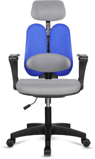 체어포커스 터디 고급 대요추헤더형 3각팔 블랙바디 메쉬의자 TD19, 그레이 + 블루