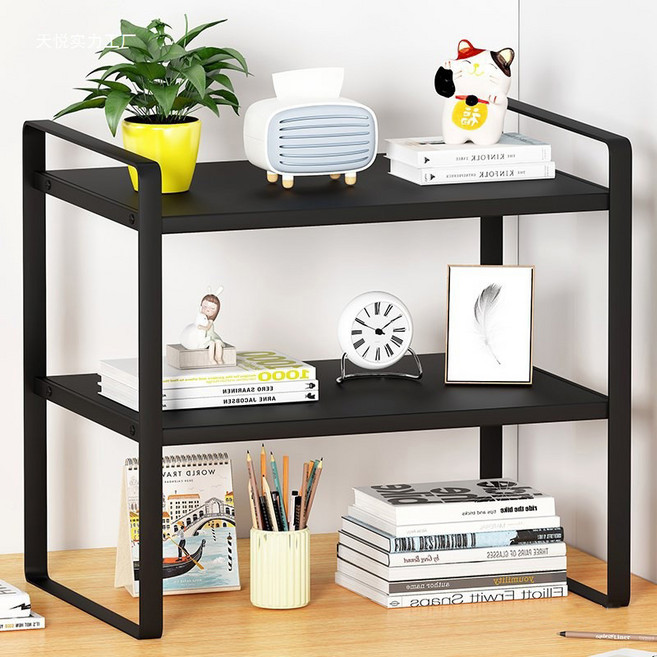 지니홈즈 철제 우드 책상 정리 다용도 수납 선반 책꽂이, 블랙, 3단