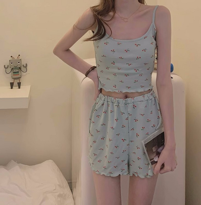 씨오브비 여성용 가슴패드 나시 파자마 상하의 세트