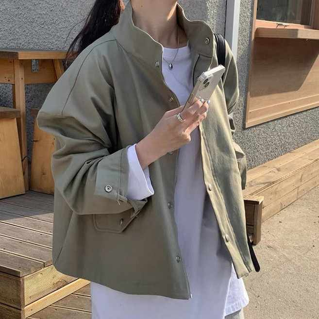 PEONIST 高領寬鬆版長袖拉鍊軍裝外套