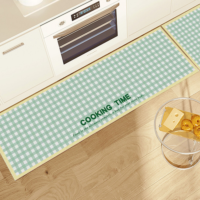 바른리빙 PVC 주방매트 싱크대 발매트, 체크 그린, 1개