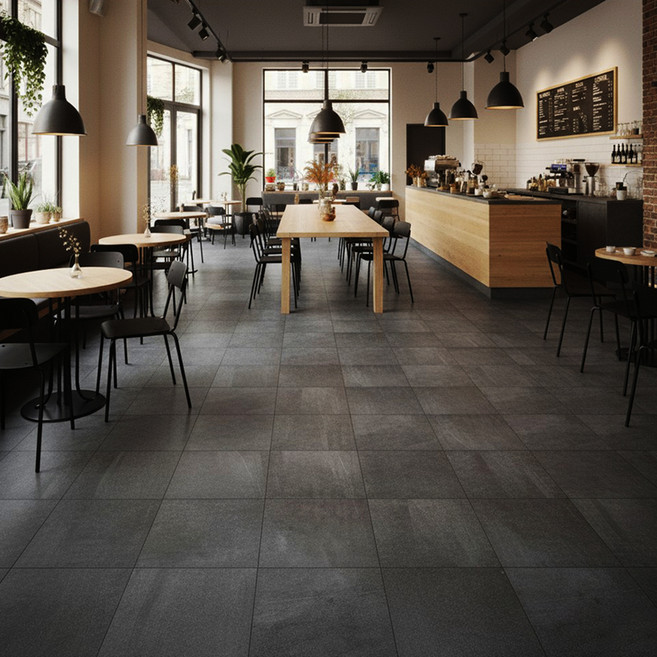 ROSEROSA 2T 黏著式裝飾地磚 混凝土圖案地板材料 ECB-2104 400 x 400 x 2mm, 灰色 黑色, 10個