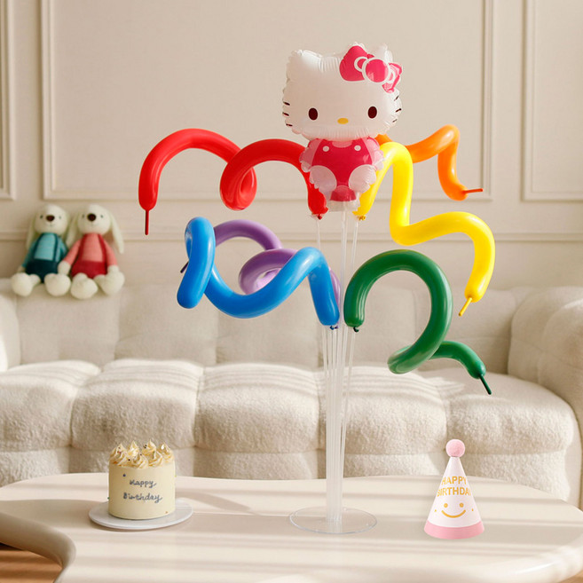 피앤비유니티 스파이럴풍선 꽃다발 스탠드 모자 세트, 16 헬로키티, 1세트