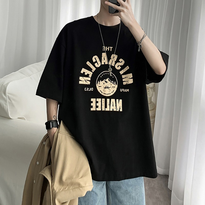 DM 남성용 빈티지 레터링 오버핏 반팔 티셔츠