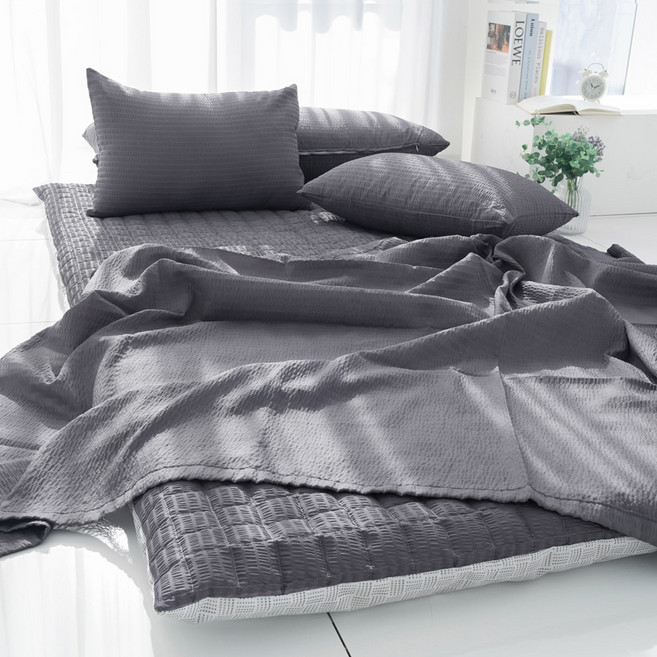 스코홈 국내산 여름 냉감 시어서커 홑이불 + 누빔 요 4종 세트