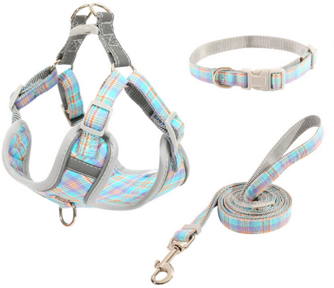 앤티스 반려동물 메쉬체크 하네스 + 리드줄 + 목줄, 그린, 1세트