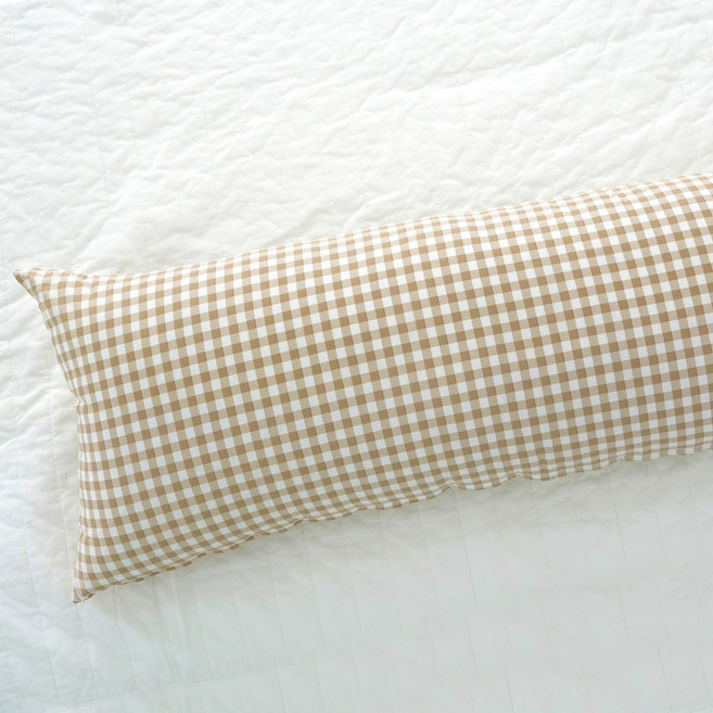 스코홈 바디필로우 긴베개 커버, 체크베이지