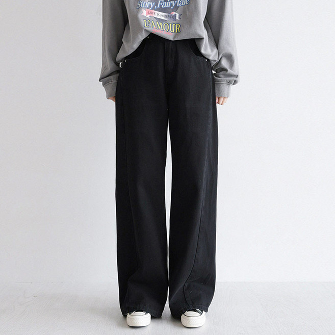 앤드스타일 여성용 롱/기본/숏 기장 딱맞진 19탄 슬림절개 데님 와이드 팬츠 264923