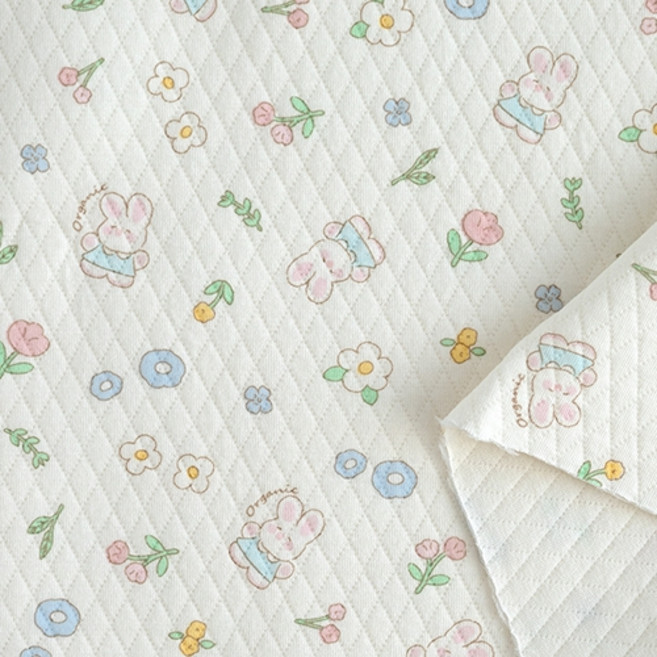 릴리패브릭 누빔 다이마루 바니가든 오가닉 면 원단, 크림아이보리, 1개