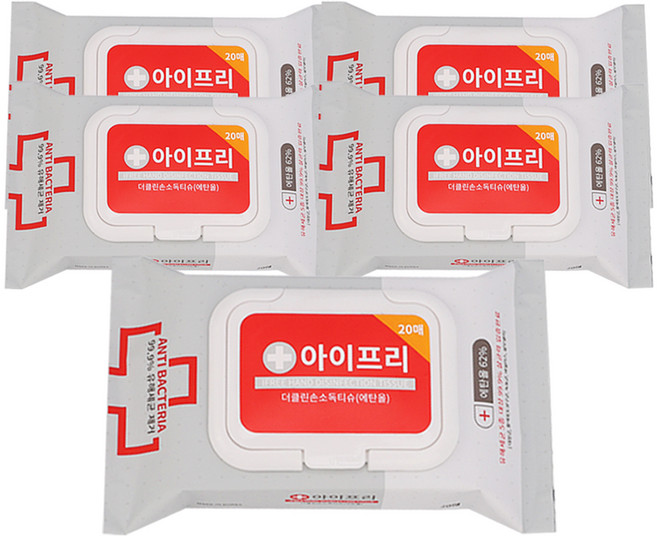 아이프리 더클린손소독티슈 캡형, 20매, 5개
