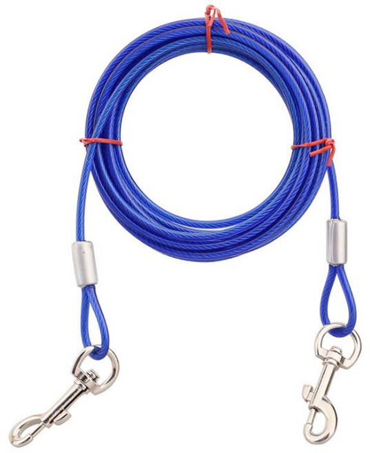 레오펫 반려 중대형견 와이어 PVC 롱리드줄, 블루, 1개