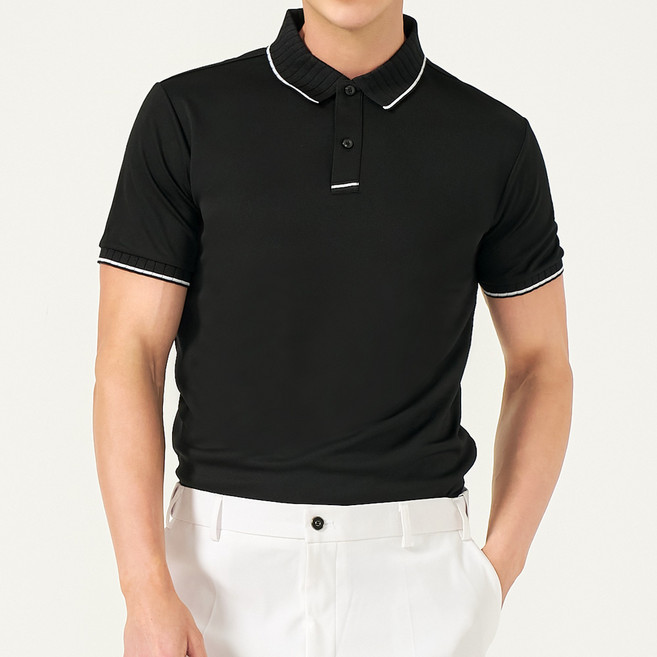 다꾸앙 남성용 자가드 배색 스판 반팔 카라티 H03K9_tp5611