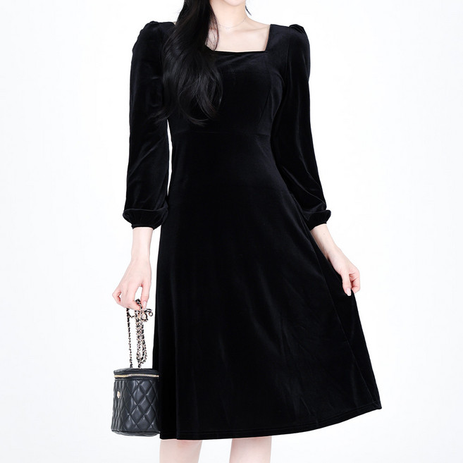 모이르벨라 여성용 프란 스퀘어넥 벨벳 롱 원피스 T25FW2-A2216