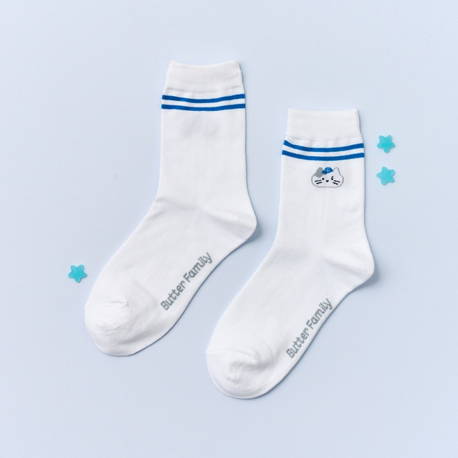 버터 여성용 플레이 야구모자 밀크캣 중목 양말