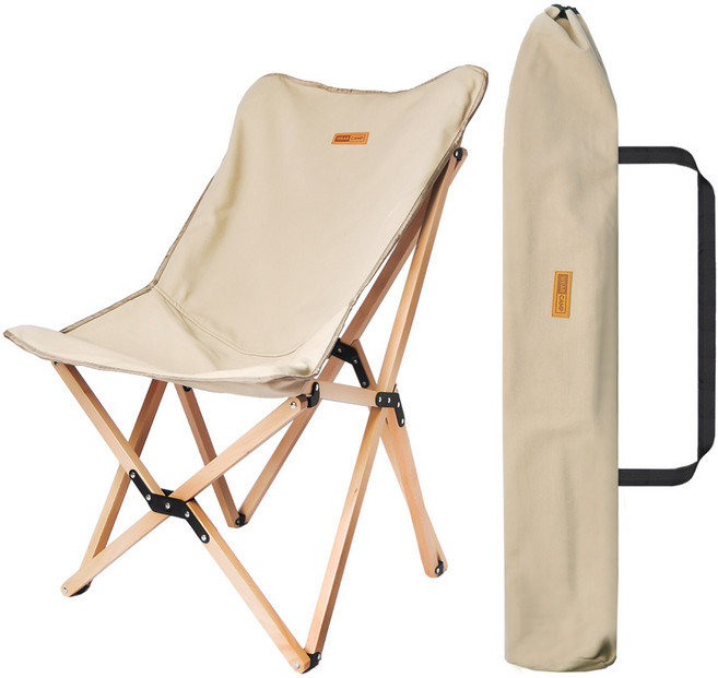 웨어캠프 캔버스 릴렉스 폴딩 우드 캠핑의자, 탄, 1개