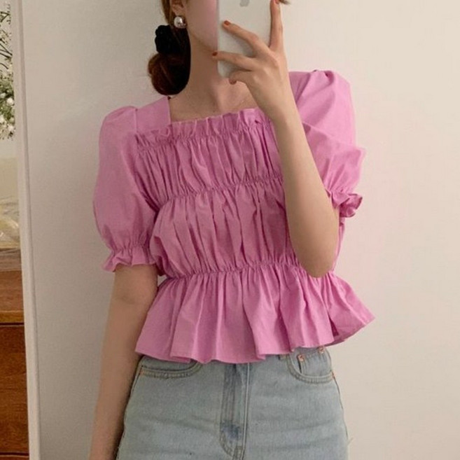 I'M MONG 女款Belluv鬆緊縮褶泡泡袖上衣