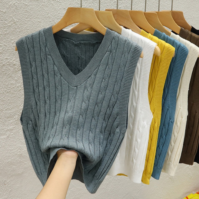 어썸풀 여성용 베인라트 브이넥 니트 조끼 A26SPV121914