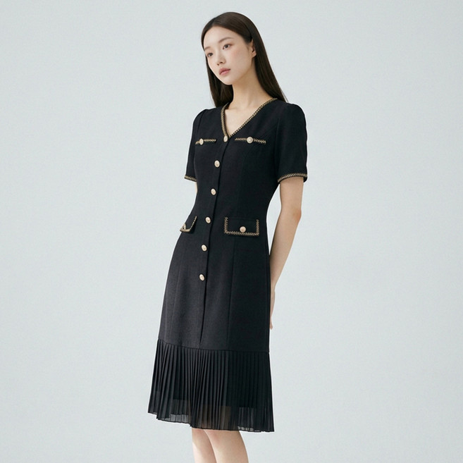 페이퍼먼츠 여성용 홀로크랙 밑단 플리츠 정장 원피스 14595