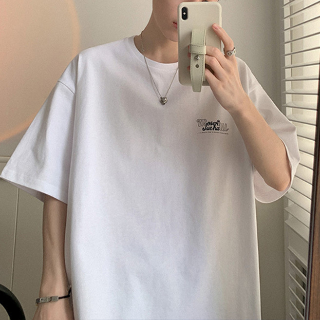 남성용 패션플로우 트렌디 복고풍 캐주얼 루즈 반팔 티셔츠