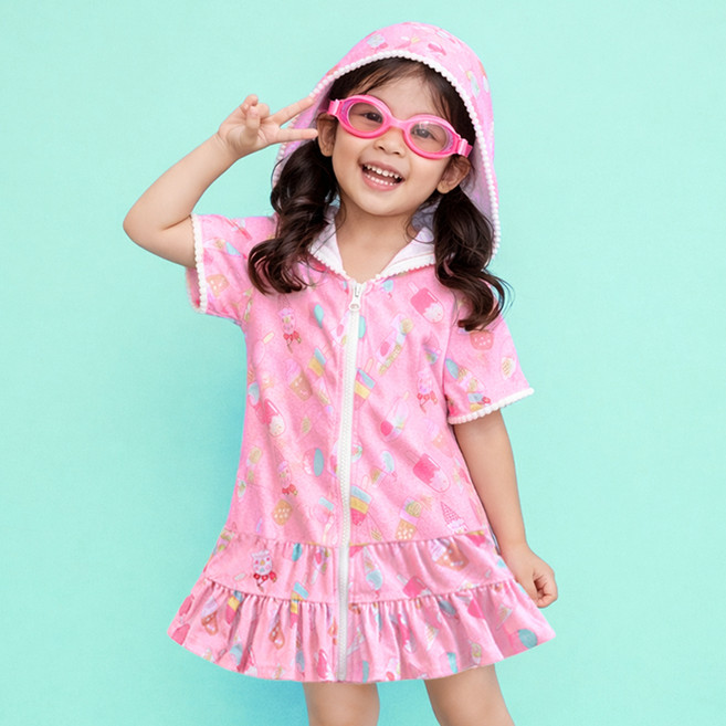 우주아이 아동용 달콤 아이스크림 비치타올 원피스