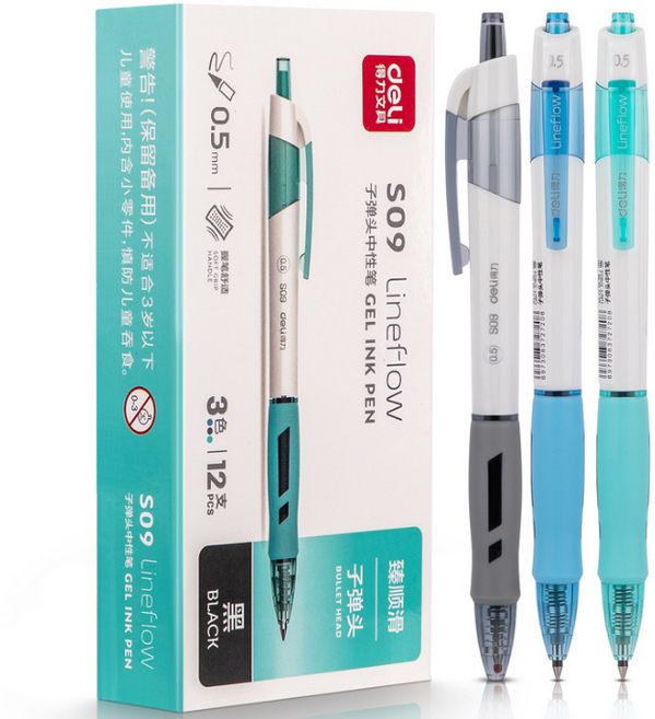 델리 학생용 사무 문구 중성펜 0.5mm 3종 x 4p 세트, 블랙(펜심), 1세트