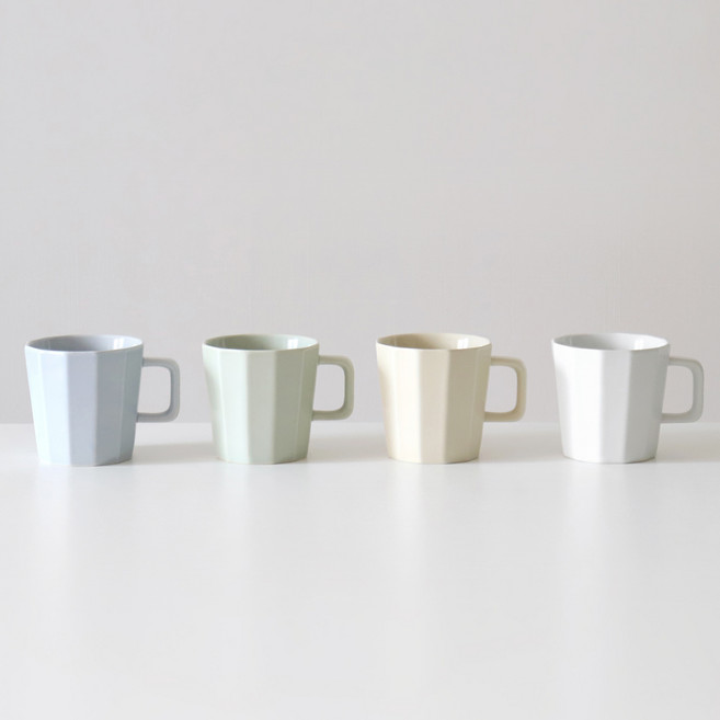 카모메키친 빈티지 단정 머그 250ml 4p 세트, 블루 + 민트 + 아이보리 + 화이트유광, 1세트