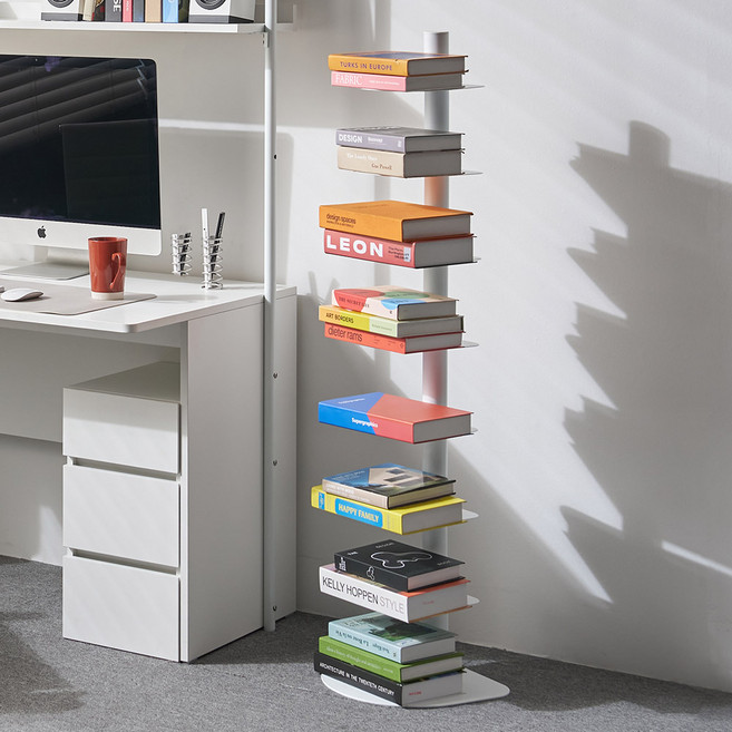 필웰 슬릿 스탠딩 북 선반 1500, 화이트, 8단