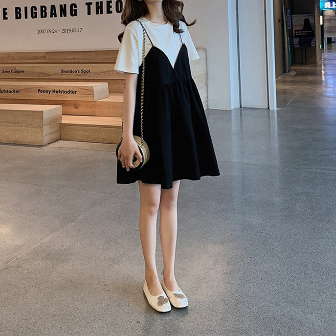 여성용 블랙101 데르 배색 뷔스티에 캉캉 원피스 CH-2319629 빅사이즈 포함