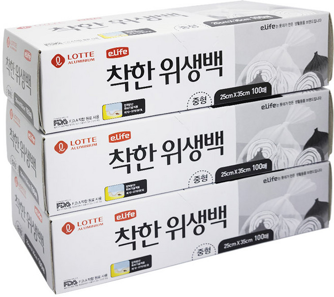 롯데이라이프 착한 위생백 중형 25 x 35 cm, 중(M), 100개입, 3개