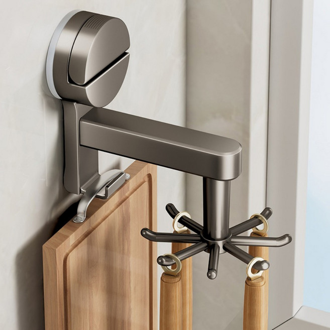 주앤지 흡착식 무타공 회전형 수납 조리도구 걸이, 그레이, 1개