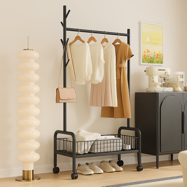 데일리홈 고급 철제 수납 이동식 1단 스탠드 행거, 블랙