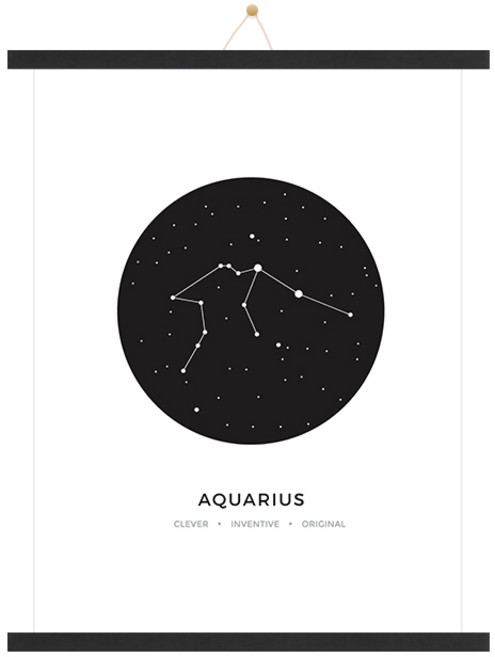 우드 족자 + 인테리어 물병자리 포스터 + 끈 랜덤발송 세트, 블랙